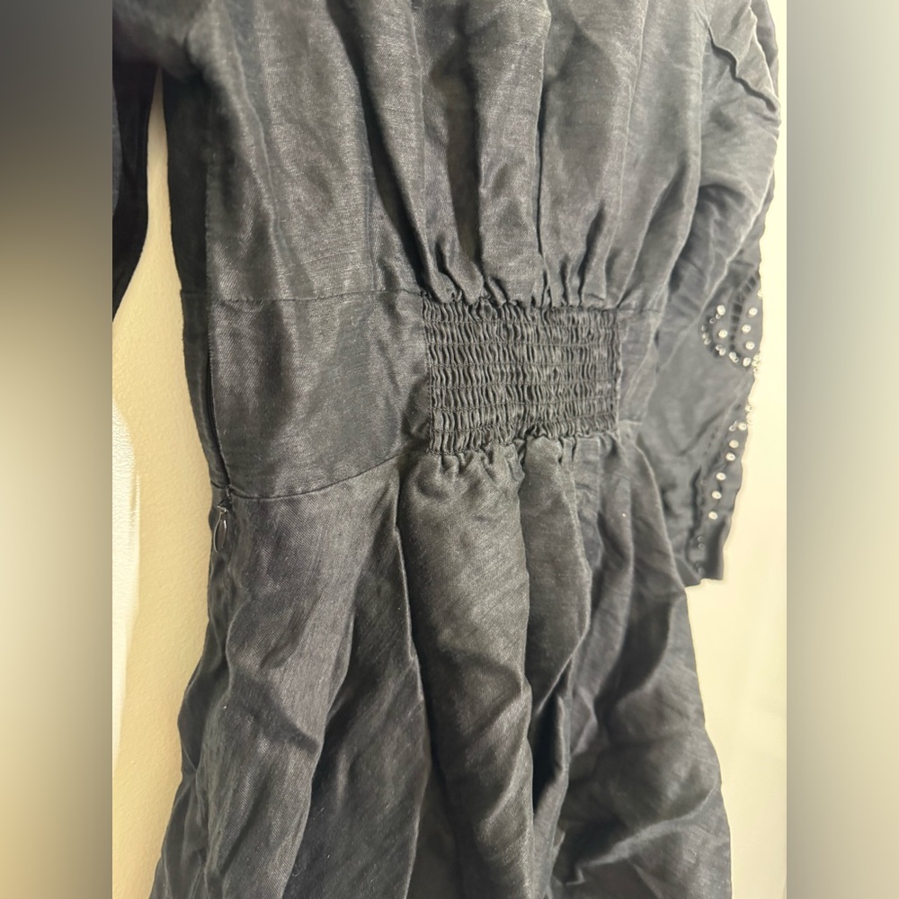 Maje Black Long-Sleeve Embellished V-Neck Fit-and-Flare Dress Small / 2 Repair - Picture 6 of 15